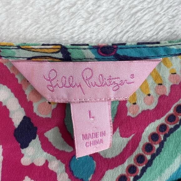 Lilly Pulitzer L Large Silk Trace Top Crown Jewels Cold Shoulder 42783 Classic - Picture 6 of 14